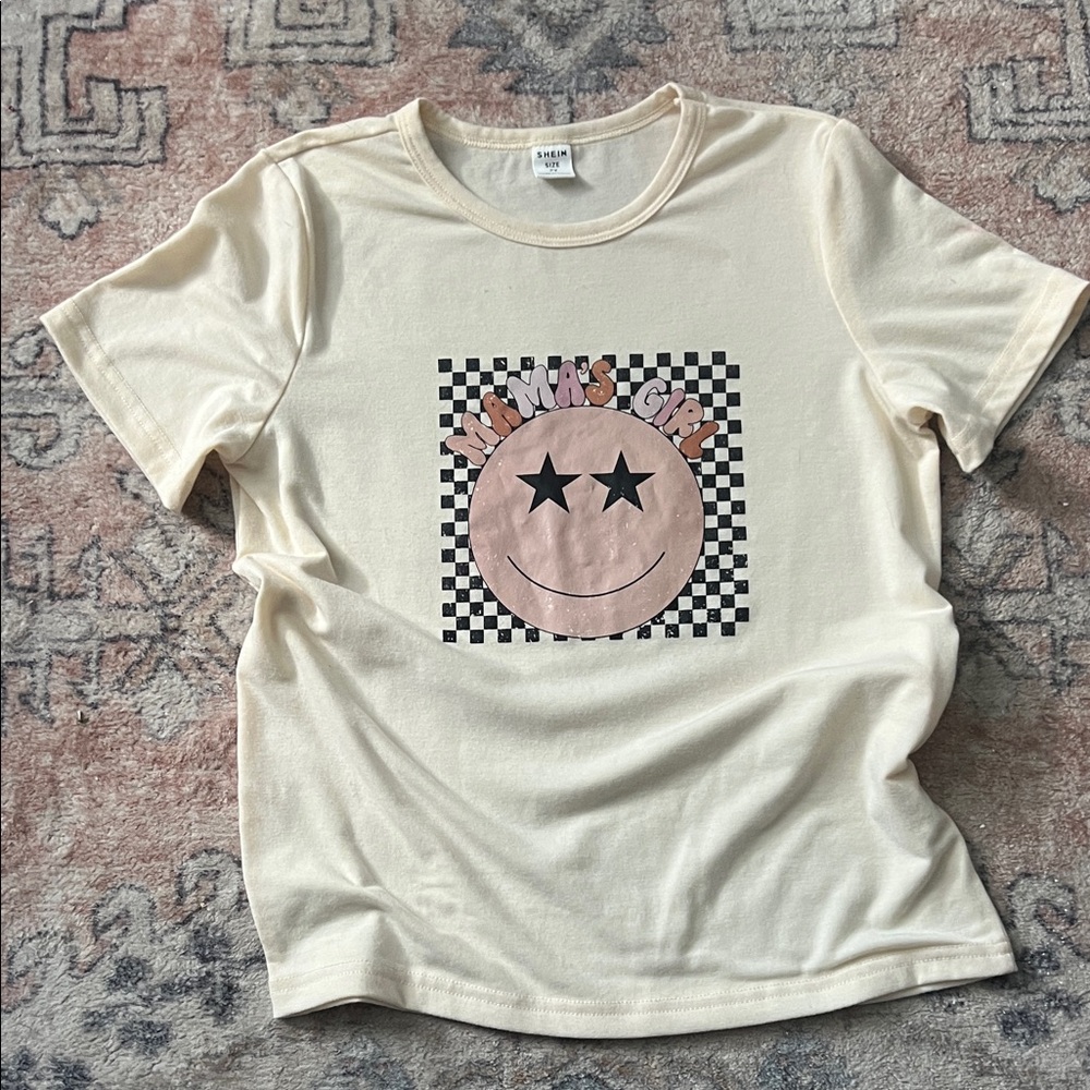 SHEIN Cream Starry Smiley Kids Tee